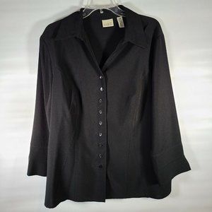 Classic Elements Womens 20W Long Sleeve Button Down Blazer Jacket Black Shirt